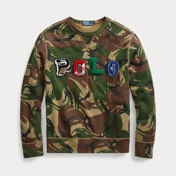 Ralph Lauren Polo Camo Fleece Sweatshirt crewneck long sleeves prep collegiate